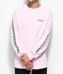 Black And Gold Vans Shirt Vans Checkmate Pink White Long Sleeve T Shirt Zumiez Womens Long Sleeve Shirts Zumiez Outfits Vans Shirt