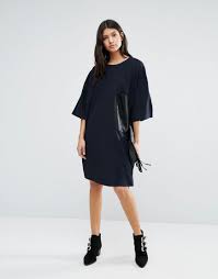 Replay Glitter T Shirt Dress With Leather Look Pocket Shopperboard