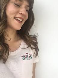 PDF DIGITAL Pocket Full of Posies DIY Flowers Pink Thread Unraveled  Beginner Embroidery Pattern Embroidered Shirt T-shirt