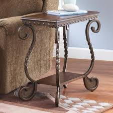 White & brownmaterial transitional round end table with open shelf and turned legs,antique oak. Signature Design End Tables Side Tables Hayneedle