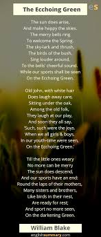 The Echoing Green Poem By William Blake Poems How To Memorize Things William Blake