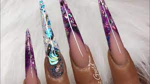 Extreme Stiletto Acrylic Nails Encapsulated Paua Shell Acrylic Nails Stiletto Almond Acrylic Nails Stiletto