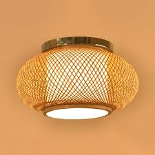 Rustic Style Lantern Shape Ceiling Light Fixture Single Light Wood Flush Mount Ceiling Light For Indoor Susuohome Com