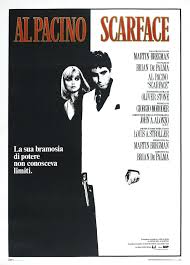 La sua bramosia di potere non conosceva limiti. Scarface Italian Movie Poster 1983 Most Of The Posters For This Film In Europe Added The Image Of Pfeif Scarface Movie Gangster Movies Scarface Full Movie