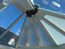 And lower them from both the top and bottom for complete light control while letting the little honeycomb pockets insulate your conservatory perfectly. Fully Operable Triangular Pleated Roof Blinds In A Shaped Conservatory Roof Conservatory Roof Blinds Glass Conservatory Conservatory Roof