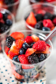 Serving the fruit salad in individual cups helped keep blueberries and grapes from rolling off plates. Easy Mixed Berry Fruit Cups Flour On My Fingers