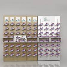 View in gallery half round walnut shelf floating wood shelves Wall Mounted Shelves Sport Shoe Display Stand Boutique Store Fixtures Manufacuring Retail Shop Fitting Display Furniture Supply
