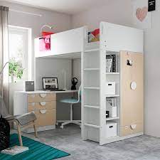 Lieferumfang, abmessungen und eigenschaften hochbett tomi mit schreibtisch, schrank, treppe und gästebett. Smastad Hochbett Weiss Birke Mit Schreibtisch 4 Schubladen Ikea Osterreich