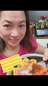 Dinner is served at home … Kaisendon/ Seafoods Rice Bowl with rolled egg!.  Yummy in my Tummy!