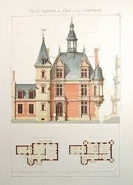 Antique Architectural Print Architecture 1864 Villas Maisons De Ville Scarce Large F Met Afbeeldingen Architectuur Tekening Tekening Architectuur Klassieke Architectuur