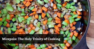 miʁ.pwa) is a flavor base made from diced vegetables cooked—usually with butter, oil, or other fat—for a long time on low heat without coloring or browning, as further cooking, often with the addition of tomato purée. Mirepoix How To Make And Use It The Cooking Dish