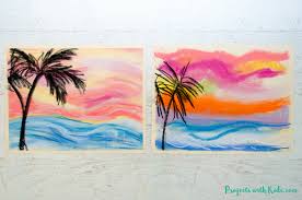 We start our drawing sunset with the outline of the horizon, the sun and divide the sea and the land, then add. Create Stunning Chalk Pastel Sunsets With Kids Projects With Kids