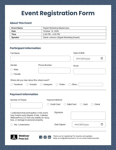 Fiord Event Registration Form Format Template - Venngage