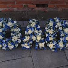 Shades of red and white casket spray. Loose Dad Tribute Blue And White Funeral Flowers Southend