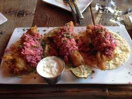 The brussels sprouts were just more. Cod Fish Tacos With Jalapeno Crema And Spicy Radish Relish Picture Of Empire Burgers Brew Naperville Tripadvisor