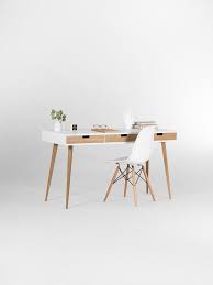 White Wooden Desk With Solid Oak Drawers Mid Century Modern