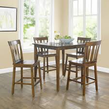 Old world cherry counter height dining room 5pcs round table & chairs set iaci. 5 Piece Wood Counter Height Dining Set Square Kitchen Table Chairs Stools Brown For Sale Online