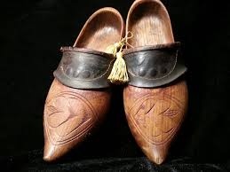 Antique Wooden Leather Clogs Dutch Wood Shoes Folk Art Wood Crocks Leather Clogs Wooden Shoes Wood Shoes