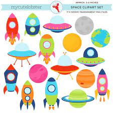 Space Rockets Ships Planets Clipart Set Outer Space Etsy Clip Art Spaceship Clipart Space Rocket