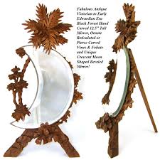 Moda victorian black wall mirror. Antique Black Forest Carved 12 5 Stand Foliate Accents Crescent Sha Antiques Uncommon Treasure