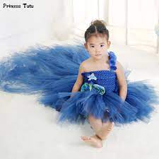Princess Navy Blue Flower Girl Dresses With Long Train Tail Tulle Flower Baby Girl Wedding Gowns Kids Party Tutu Dress Clothes Girls Dress Tutu Dressparty Tutu Dress Aliexpress