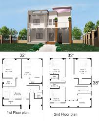 Simple 2 Storey House Design With Floor Plan 32 X40 4 Bed Room In 2020 2 Storey House Design 2 Story House Design House Design