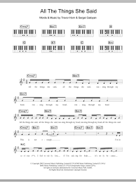 All the things she said. All The Things She Said Noten Tatu Klavier Akkorde Texte
