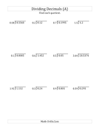 Decimal multiplications solve each operation. The Dividing Decimals By Various Decimals With Various Sizes Of Quotients A Math Worksheet From The Decimals W Dividing Decimals Decimals Decimals Worksheets