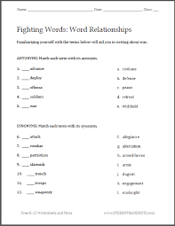 Fighting Words War Writing Worksheets Student Handouts Writing Worksheets Academic Vocabulary Fighting Words
