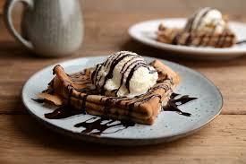 80g mini marshmallows, plus extra for decoration. Waffle Whisk Coffee Pancakes Crepes With Vanilla Ice Cream And Chocolate Sauce