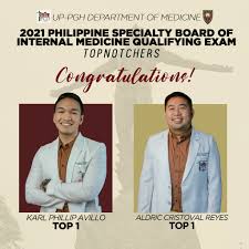 Congratulations to our topnotchers for the 2021 Philippine Specialty Board  of Internal Medicine (PSBIM)! TOP 1 Karl Phillip Avillo Aldric Cristoval  Reyes 99TH PERCENTILE Alinda Mae Gordola Aprille Anne Octaviano-Asilo John  Christopher