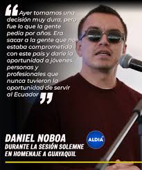 Ayer tomamos una decisión muy dura", esto dijo el presidente Daniel Noboa  durante la sesión solemne en honor a las fiestas de Guayaquil. Habló sobre  la decisión de fusionar ministerios y destituir
