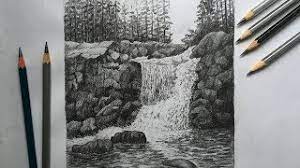 Easy waterfall realistic pencil sketches. Waterfall Drawing In Pencil Draw Shade A Waterfall In Pencil Pencil Sketch Youtube