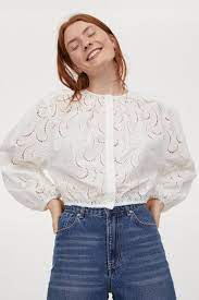 Mix matières broderie anglaise et voile de coton,en fibres de coton issues de l'agriculture biologique act for kids. Broderie Anglaise Blouse White Ladies H M