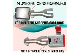 The grocery store has roots in germany, where customers must insert a coin into a lock to free a cart before shopping. Removeable Shopping Trolley Key For 1 Coin Slot Aldi Woolworths Coles Etc 4pcs Matt Blatt