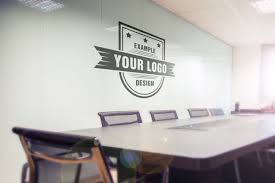 A Creative Mockup For Showcasing Your Logo Design On An Office Interior Glass Wall A Small Meeting Room Design Office Small Office Design Meeting Room Design