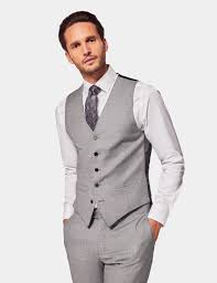 Men's Light Grey Twill Slim Fit Suit Vest - 120s Wool