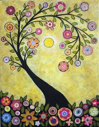 Smell The Flowers Summer Folk Art Tree Karla Gerard Canvas Aceo Art Card Print 5 99 Via Etsy Folk Art Painting Tree Art Art Painting