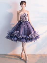 Tulle Prom Dress Embroidered 3d Flower Cocktail Dress Plum Strapless Sweetheart Sleeveless Ruffle Knee Length Homecoming Dress Tulle Prom Dress Strapless Homecoming Dresses Flower Cocktail Dress