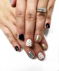 Black And White Striped Nails Black White And Gold Nails Baby Shower Nails Polka Dots And Stripes Preciousphan Gold Nails Black Gold Nails Gold Gel Nails