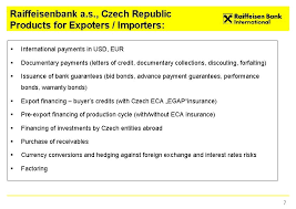 Raiffeisen bank se zaměřuje na náročnější klientelu, která od své banky očekává nadstandardní služby co se týče bankovních produktů, řízení finančního portfolia a profesionálních poradenských. Raiffeisenbank A S Prague Czech Republic Europe Possibilities