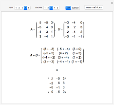 Subtract matrices by subtracting their corresponding entries. Matrix Addition And Subtraction Wolfram Demonstrations Project