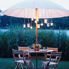 Amusing Lighted Patio Umbrella With Candle Light Lantern Featuring Round Table And Four Chairs Patio Umbrella Lights Diy Outdoor Lighting Best Patio Umbrella