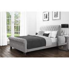 Enjoy free shipping with your order! Safina Roll Top Double Sleigh Bed In Grey Velvet Furniture123