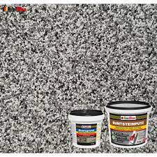 Buntsteinputz kann man auch streichen oder überstreichen. Mosaikputz Buntsteinputz Bp 20 Grau Weiss Schwarz 5 Kg Fertigputz Sockelputz Quarzgrund 1 5 Kg Isolbau