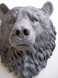 Trevor has been carving for over 28 years. Med Grey Faux Taxidermy Large Bear Head Wall By Mahzerandvee Bear Sculptures Bear Art Bear Carving