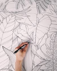 Botanical Diving Botanical Tropical Tropicalillustration Leaf Drawing Ericamerlosegni Trendart Evostudio Flower Drawing Mural Painting Mural Art