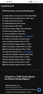 Hi i'm like to no about my radio on my 1988 gmc truck a 1500/v8 2 wheel drive need some infos of the old radio wire i'm using the same wire for the new radio need to no. 98 Toyota Sienna Xle Radio Wiring Diagram Toyota Nation Forum