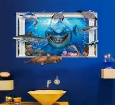 ウォールステッカー サメと魚 海中世界 3d 壁シール かっこいい 鮫 エイ お洒落な 水中 寝室 子供部屋に 貼り直せる ウォールシール 壁シール ウォールステッカー ステッカー