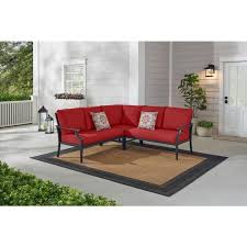 Check out the product sheet, prices and with a sculptural and monolithic silhouette, bay is a collection of outdoor furniture with a woven frame. Hampton Bay Braxton Park 3 Piece Black Steel Outdoor Patio Sectional Sofa With Cushionguard Chili Cushions 505 0851 000 The Home Depot